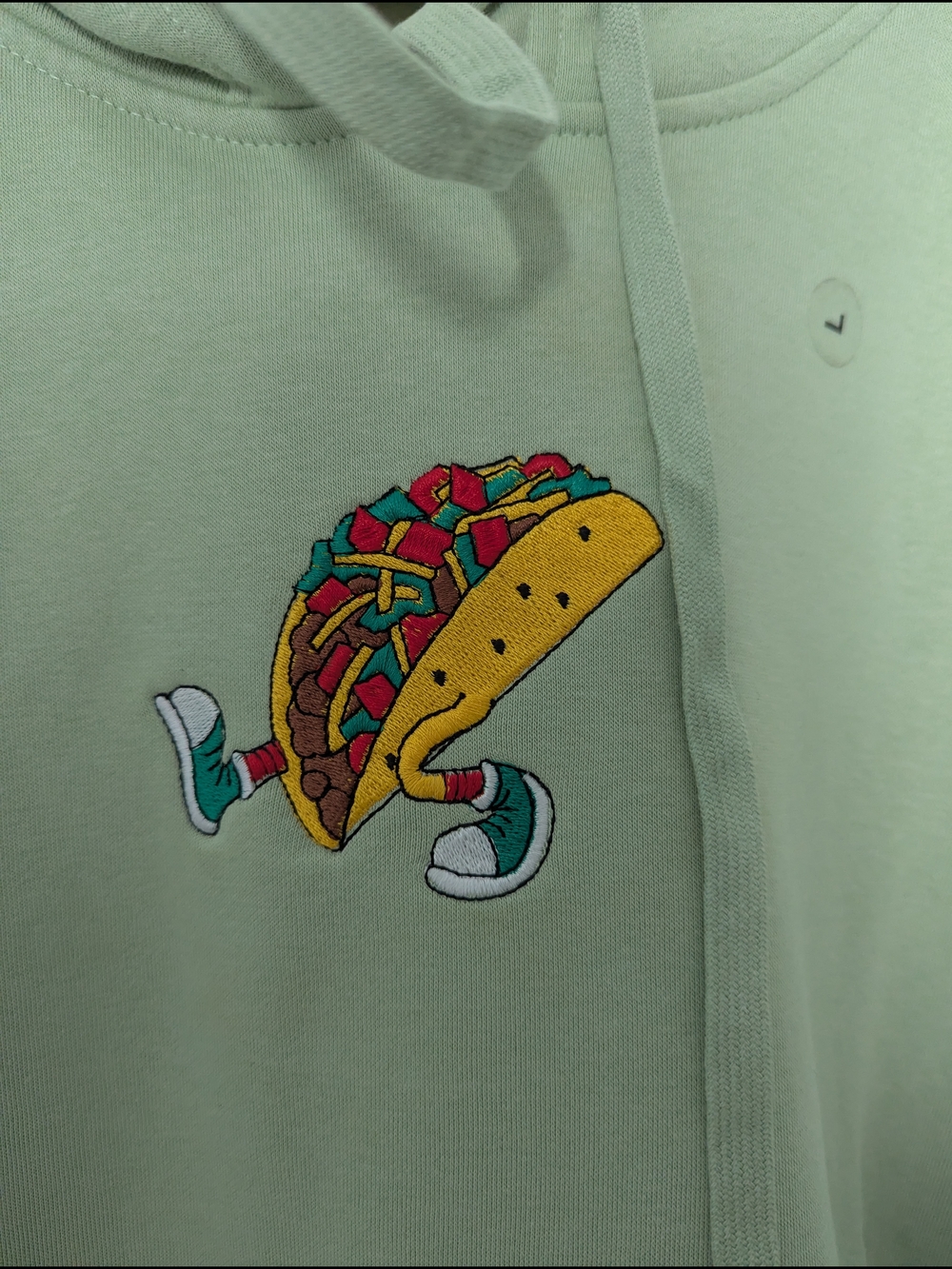 Mint Green Hoodie with Fun Taco Embroidery